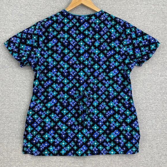 SB Scrubs Top Womens Small Black Blue Floral Short Sleeve Healthcare Nursing - Picture 4 of 12